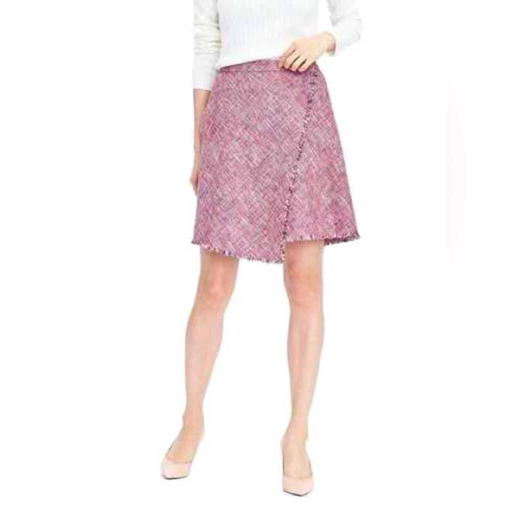 $88 Banana Republic Fringe Pink Red‎ Tweed A Line Spring Work Dress Skirt 10